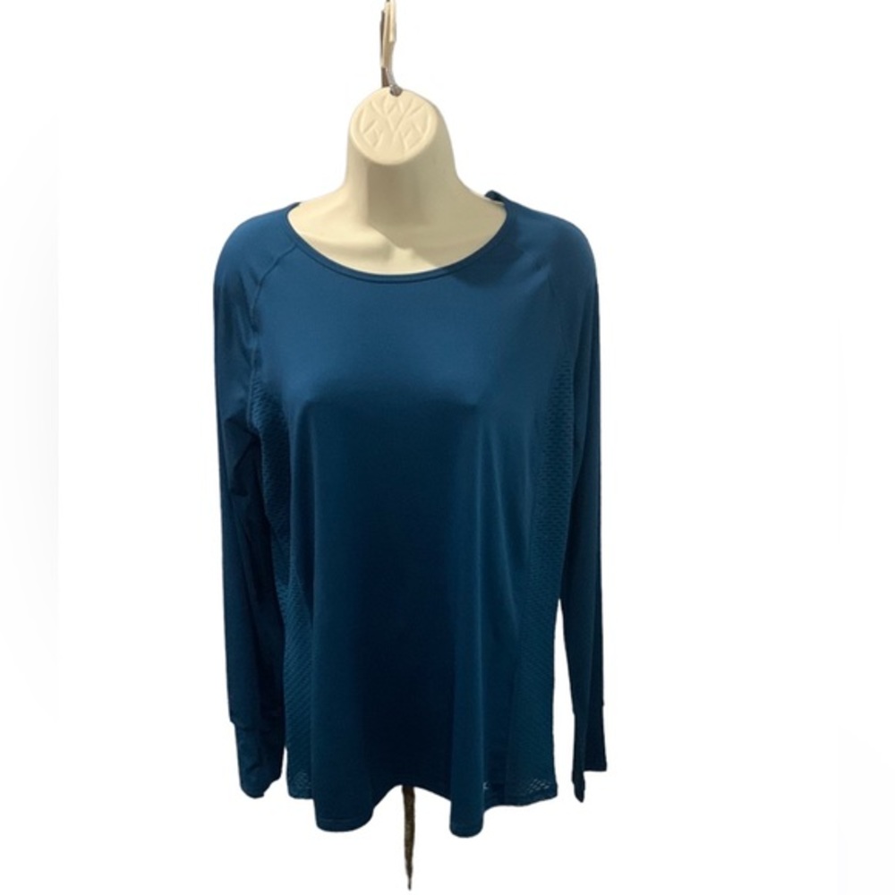 Ladies Danskin Now Athletic Blue Green Long Sleeve Top Size XL